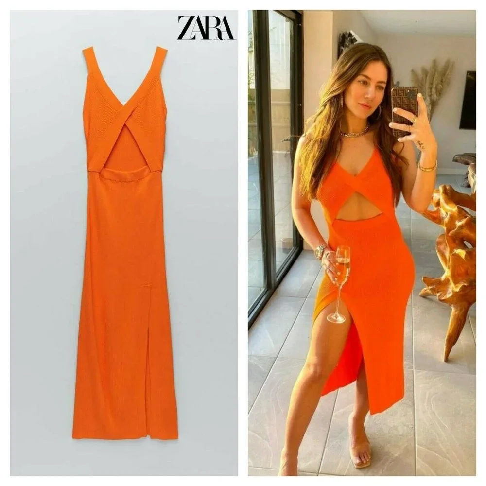 ZARA CUT OUT ORANGE KNIT DRESS LIMITED EDITION